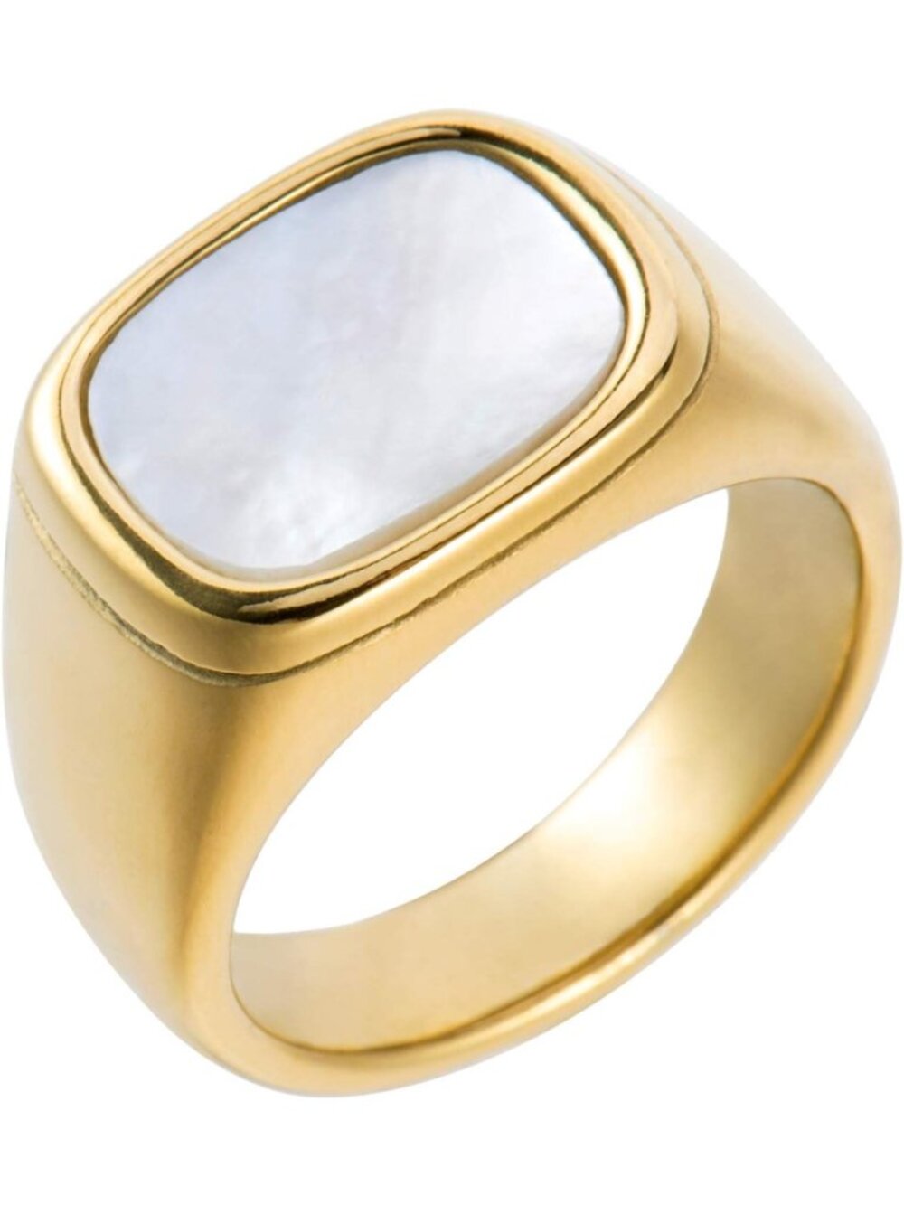 Minimalist 18K Gold Plated Starburst Signet Ring with Mother of Pearl Accent